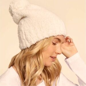 NWT Barefoot Dreams Cozy Chic Cable Beanie with Pom Pom Cream Winter Soft Casual